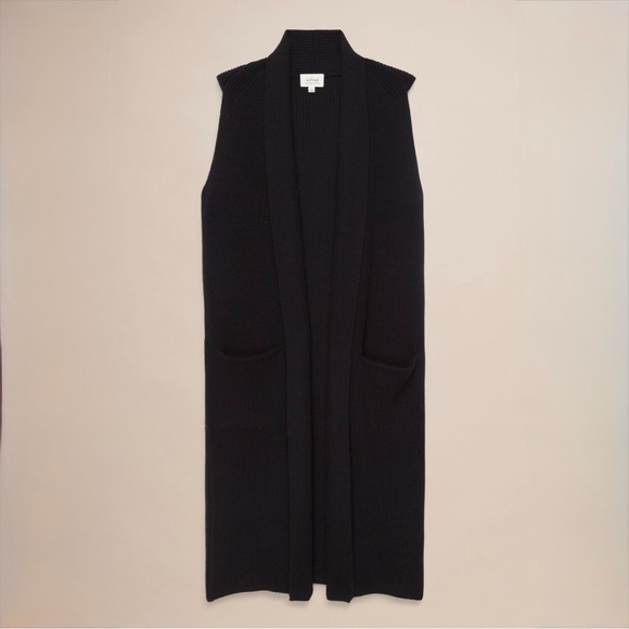 Aritzia Wilfred Olivie Merino Wool Long Vest Cardigan Black XXS - Picture 14 of 14